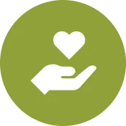 Giving and caring icon, green circle